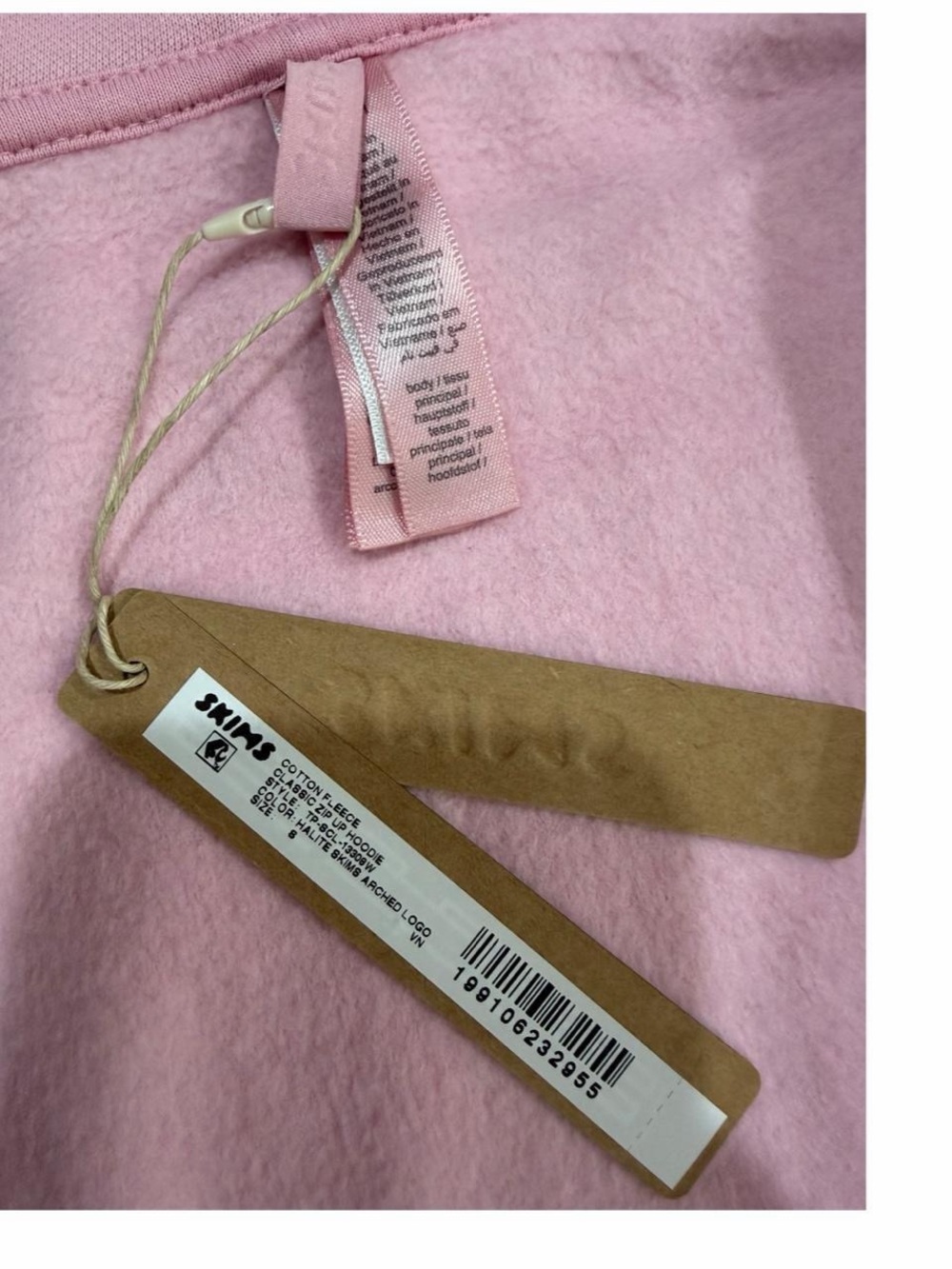 SKIMS Cotton Fleece Logo Classic Zip Up Hoodie in Pink. - Picture 6 of 8